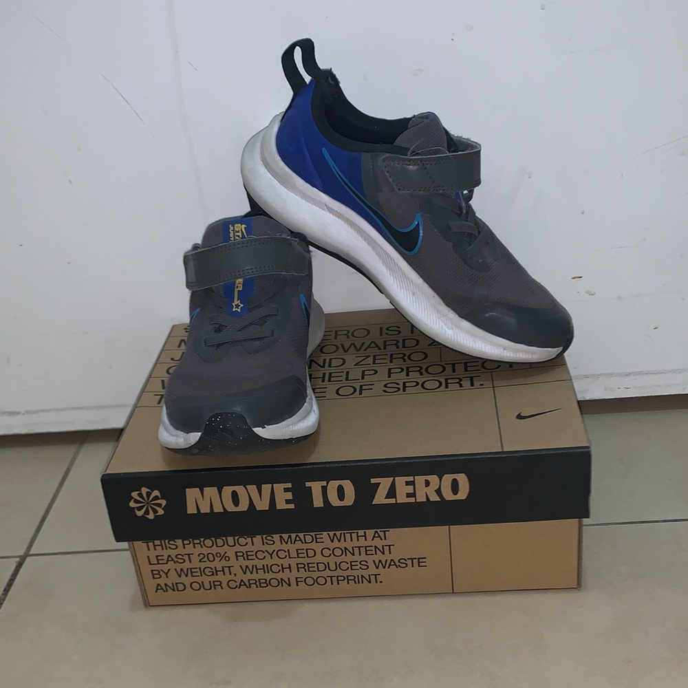Nike Gray and Blue Kids' Velcro Athletic Shoes